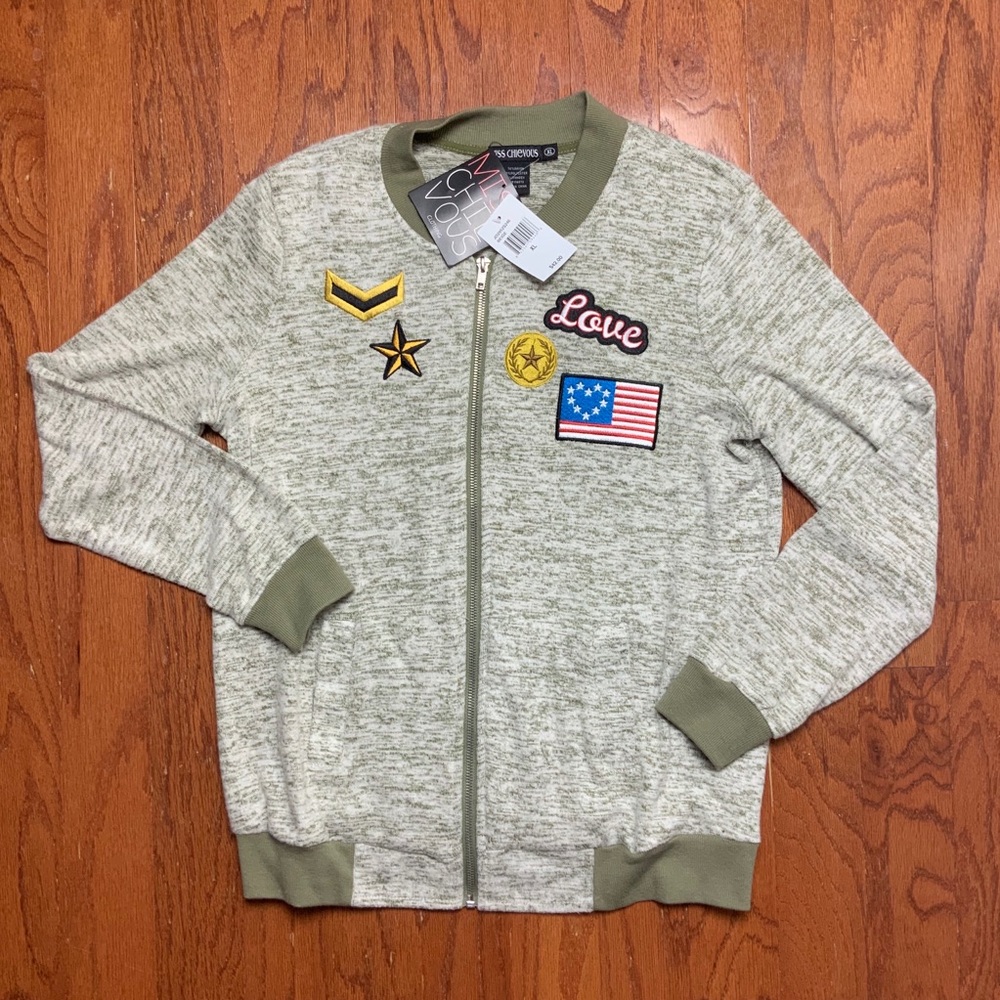 Miss Chievous Zip Up Cardigan with‎ Patches NWT